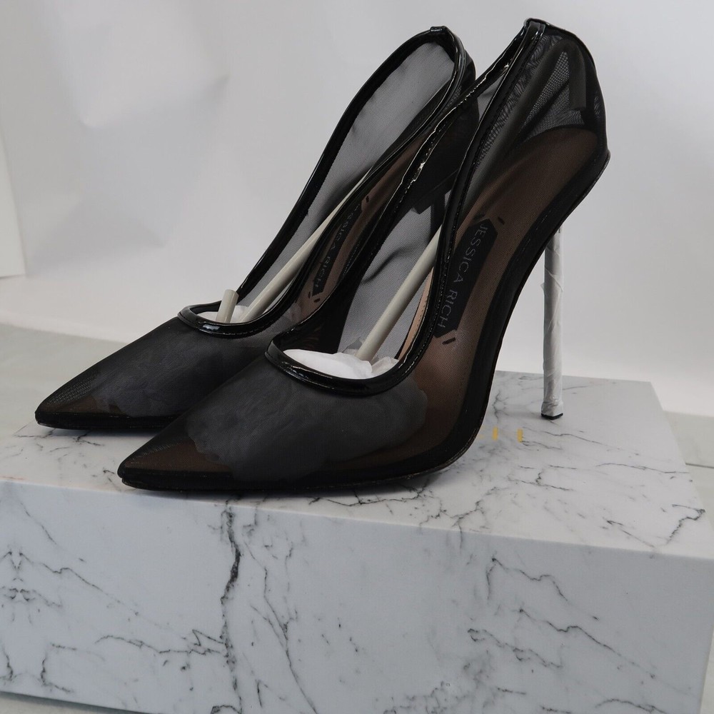 Jessica Rich Sheer Black Pointy Toe Fancy Stiletto Heel  Size 39 , US 9 New